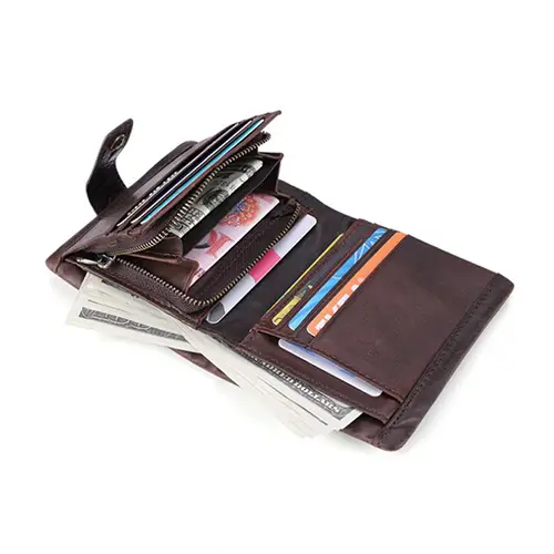 Multifunctional Leather Wallet with Zippered Compartments